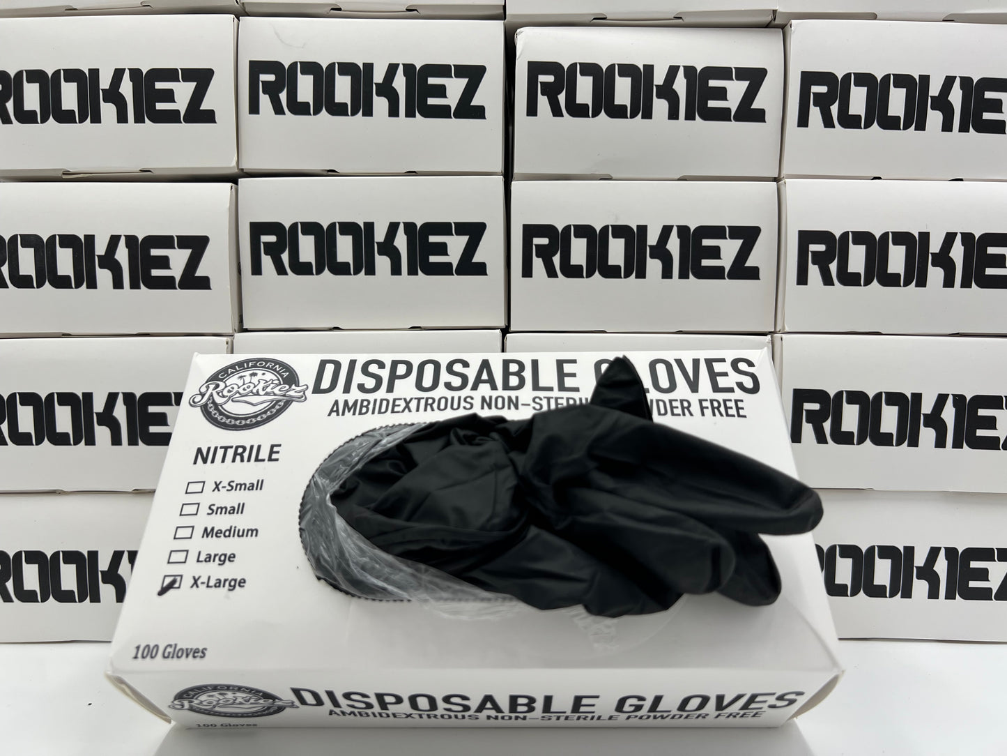 Rookiez Disposable Black 5-6mil Nitrile Gloves Sizes S-XL Case