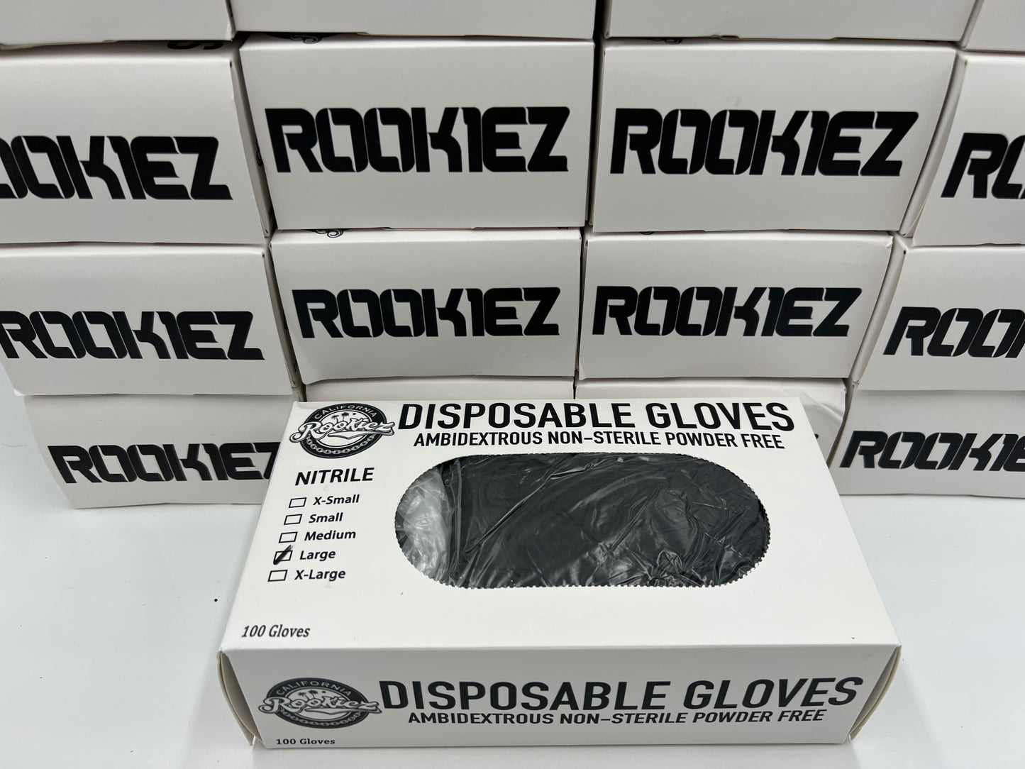 Rookiez Disposable Black 5-6mil Nitrile Gloves Sizes S-XL Case